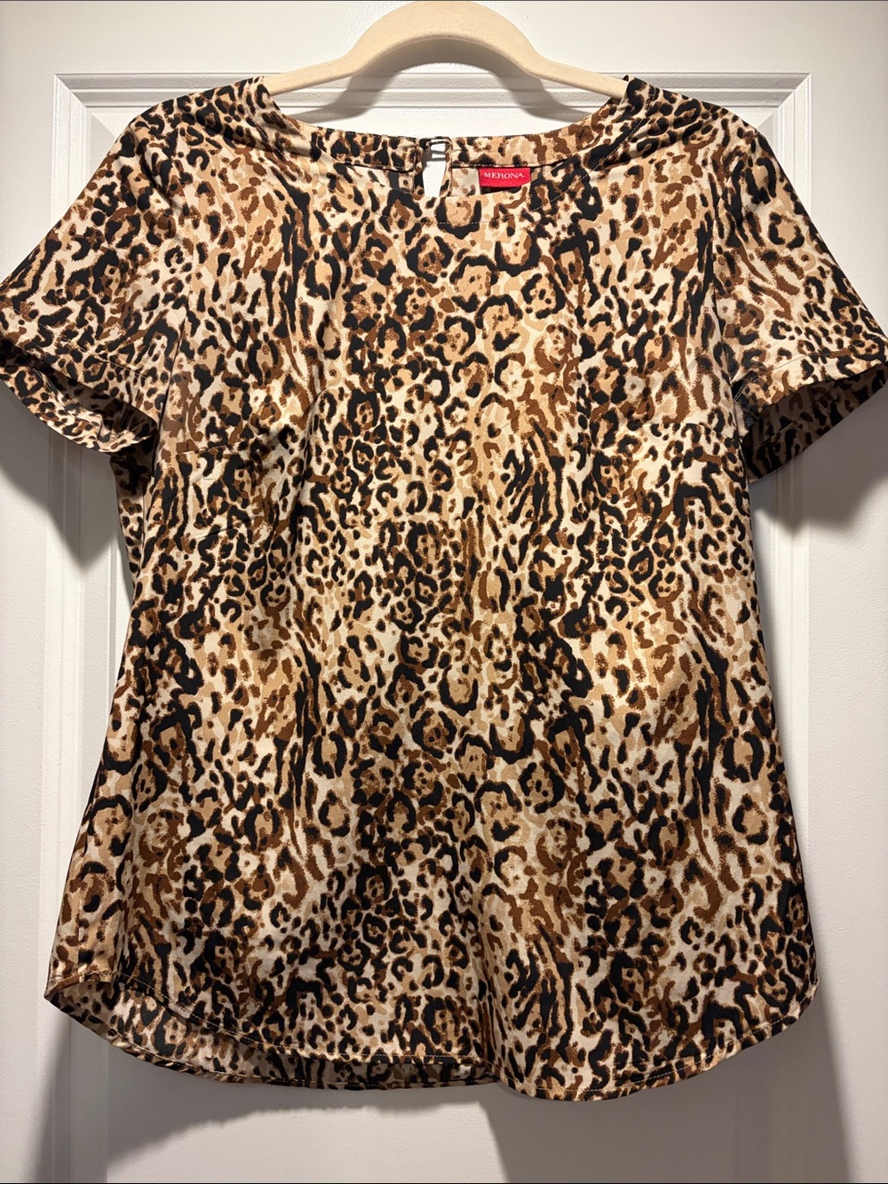 Leopard Print Short Sleeve Top - Brown